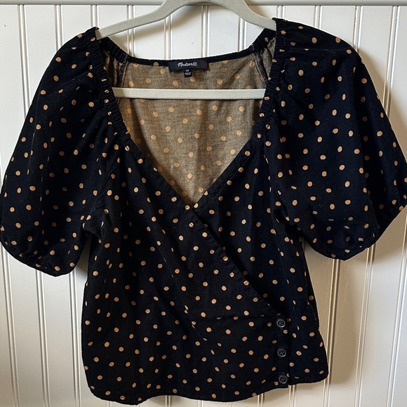 Madewell Black Blouse with Gold Polka Dots - Picture 2 of 3